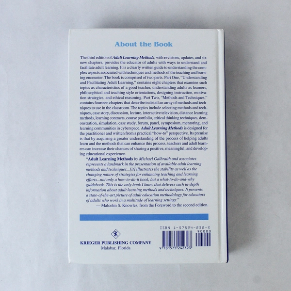 Adult Learning Methods by Michael W. Galbraith, 2004 Hardcover, Good