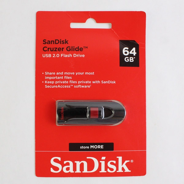 New Sealed SanDisk Cruzer Glide USB 2.0 Flash Drive 64GB