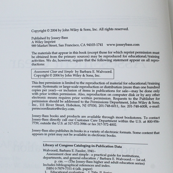Assessment Clear and Simple by Barbara E. Walvoord 2004 John Wiley PB
