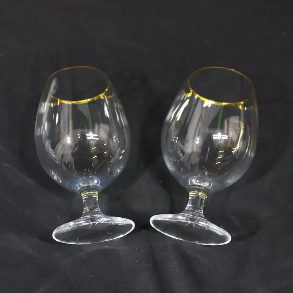 Lot of 2 Northwest Brewing Old Stock Ale Clear Crystal Glasses Gold Rim 6 Inch