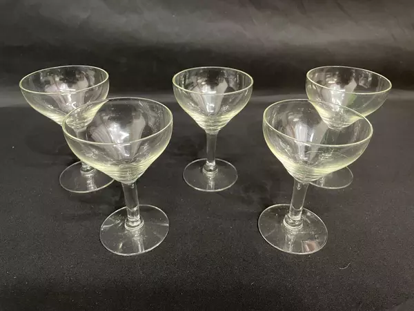 Lot of 5 Hand Blown Glass Stemmed Cordial Glasses 4.25" Good Condition