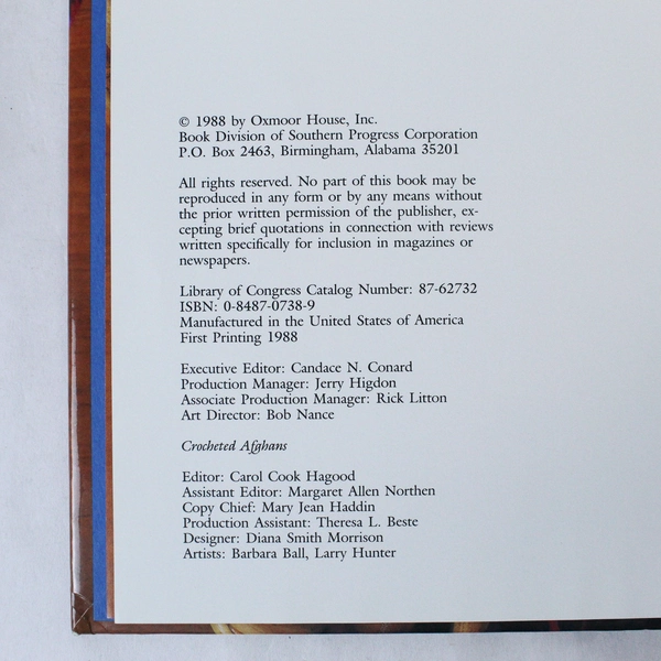 Crocheted Afghans Book by Oxmoor House 1988 Hardcover Pre-Owned