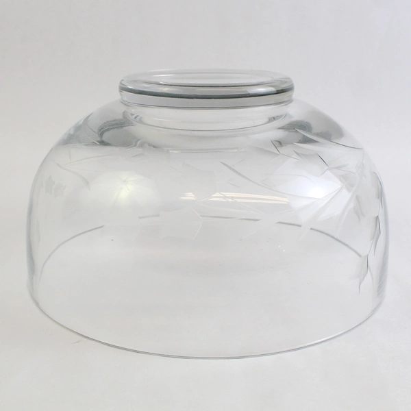 Vintage Unmarked Clear Glass Bowl with Etched Flower Design 9.25"