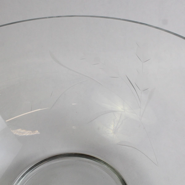 Vintage Unmarked Clear Glass Bowl with Etched Flower Design 9.25"