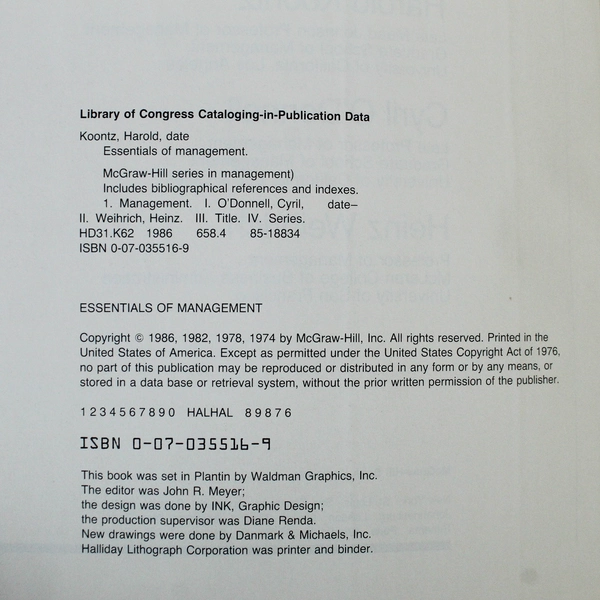 Essentials of Management by Koontz O'Donnell Weihrich 1986 Paperback