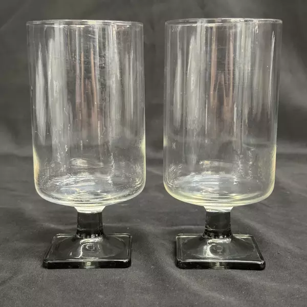2 Vintage Federal Glass Nordic Midnight Smoky Square Base Iced Tea Glasses
