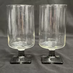 2 Vintage Federal Glass Nordic Midnight Smoky Square Base Iced Tea Glasses