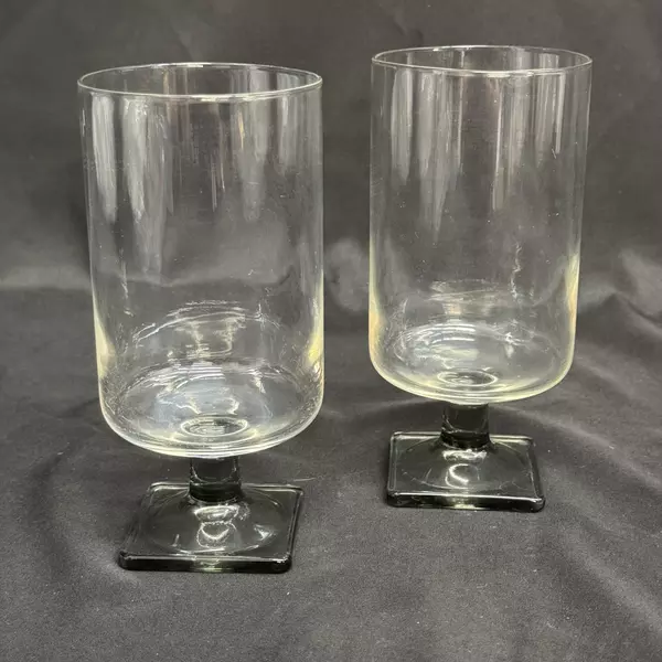 2 Vintage Federal Glass Nordic Midnight Smoky Square Base Iced Tea Glasses