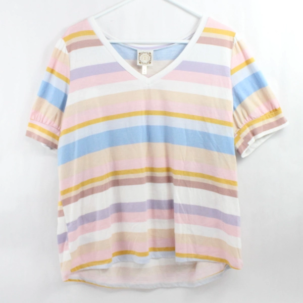 Truself Multicolor Striped V-Neck T-Shirt Women's Size 2X