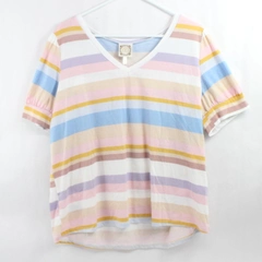 Truself Multicolor Striped V-Neck T-Shirt Women's Size 2X