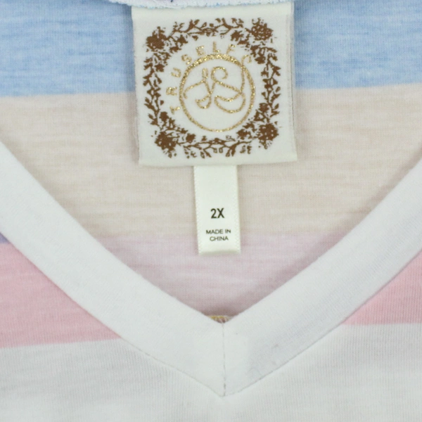 Truself Multicolor Striped V-Neck T-Shirt Women's Size 2X