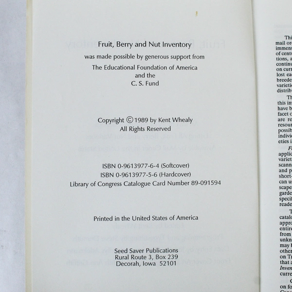 Fruit Berry and Nut Inventory by Kent Whealy 1989 PB Seed Savers Exchange