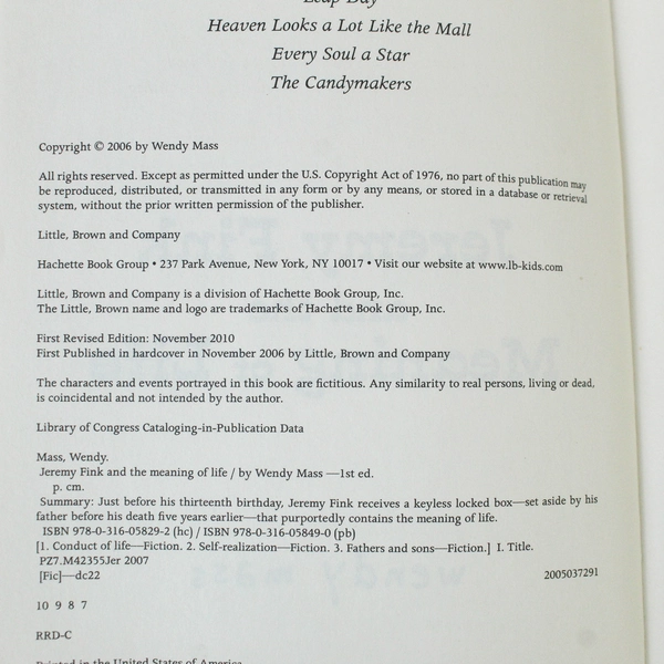 Jeremy Fink and the Meaning of Life by Wendy Mass 2006 Paperback Good