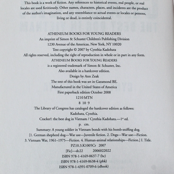 Cracker The Best Dog in Vietnam Cynthia Kadohata 2008 Paperback