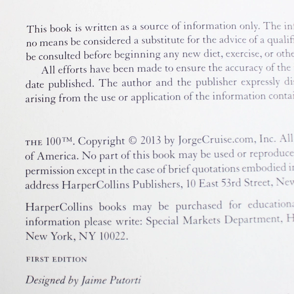 The 100 Count ONLY Sugar Calories Jorge Cruise 2013 Hardcover