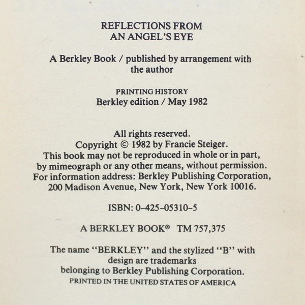 Reflections from an Angel's Eye by Francie Steiger (1982 Berkley Paperback)