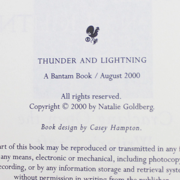 Thunder and Lightning by Natalie Goldberg 2000 Hardcover Dust Jacket