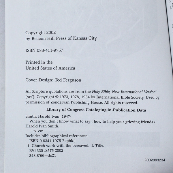 When You Don't Know What to Say by Harold Ivan Smith 2002 Paperback Good