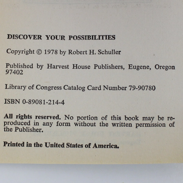 Discover Your Possibilities by Robert Harold Schuller 1978 Harvest House PB