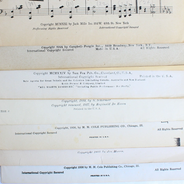 Set of 7 Antiquarian Contemporary Piano Music Sheets