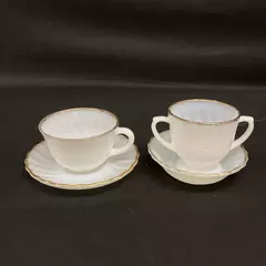 Lot Of Anchor Hocking Fire King Swirl Milk Glass Cup Saucer Sugar Fruit Bowls