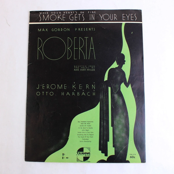 Vintage When Your Heart's On Fire Smoke Gets In Your Eyes Sheet Music 1933