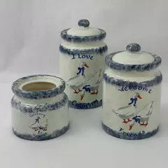 Vintage Blue And White Ceramic Duck Canisters