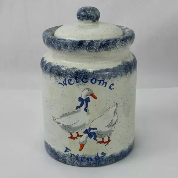 Vintage Blue And White Ceramic Duck Canisters