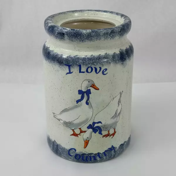 Vintage Blue And White Ceramic Duck Canisters