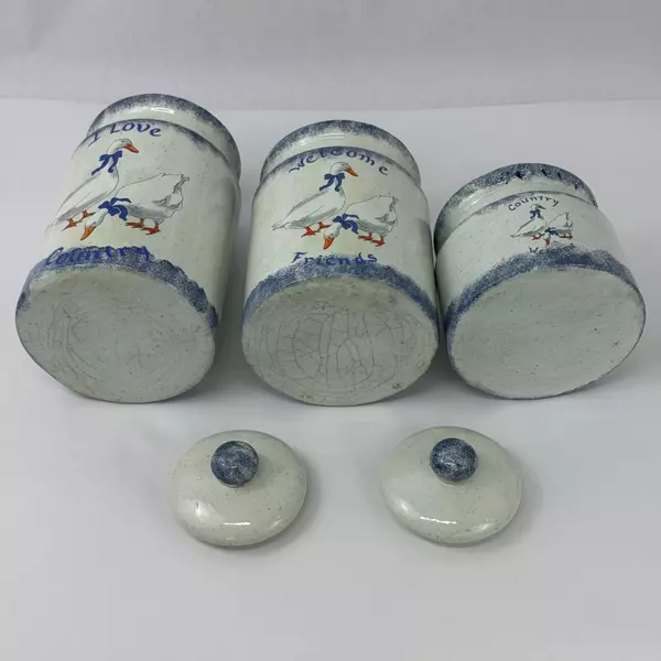 Vintage Blue And White Ceramic Duck Canisters