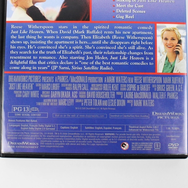 Just Like Heaven DVD 2006 Widescreen Edition Directed By Mark Waters