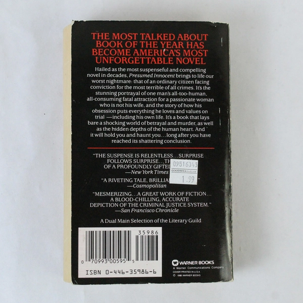 Presumed Innocent by Scott Turow, 1987 Warner Books Paperback - Pre-Owned