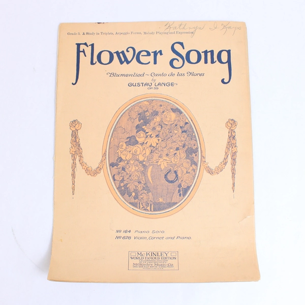 Antique Sheet Music Flower Song by Gustav Lange 1923 McKinley Publishers Inc.