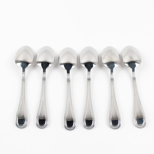 Set of 6 Towle Boston Bead Frost Stainless Steel 18/10 Soup Spoons