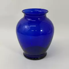 Vintage Cobalt Blue Hand Blown Glass Vase 7.5 Inch