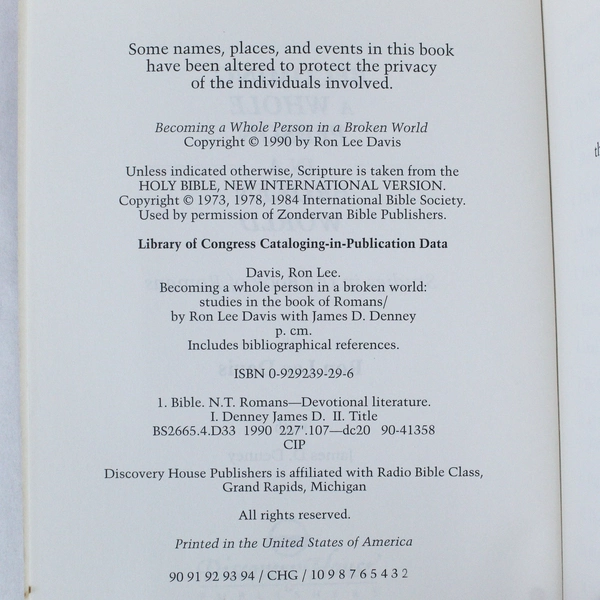 Becoming A Whole Person In A Broken World by Ron Lee Davis 1990 Paperback