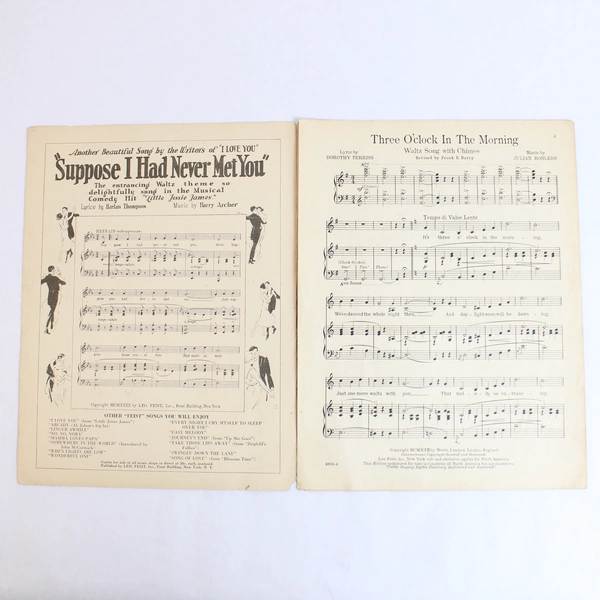 Antique Sheet Music Three O'clock In The Morning by Terriss & Robledo 1922