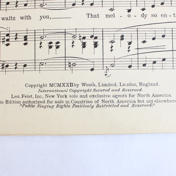 Antique Sheet Music Three O'clock In The Morning by Terriss & Robledo 1922