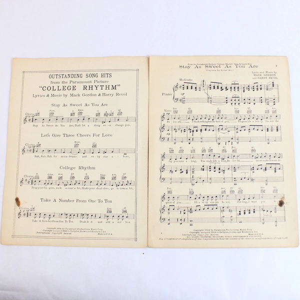 Vintage 1934 Sheet Music Stay As Sweet As You Are by Mack Gordon Harry Revel