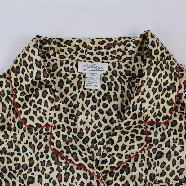 Kathryn Leopard Print Long-Sleeved Button Front Pajama Shirt Women's Size 1X