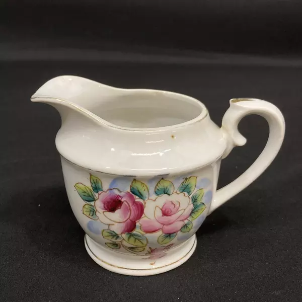 Vintage Porcelain White Creamer With Pink Roses Japan