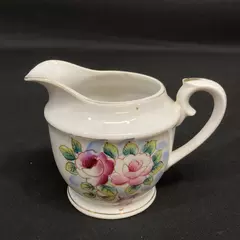 Vintage Porcelain White Creamer With Pink Roses Japan