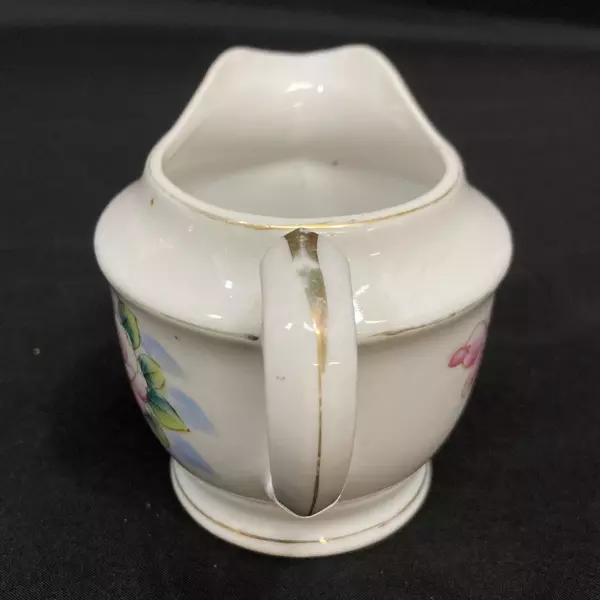 Vintage Porcelain White Creamer With Pink Roses Japan