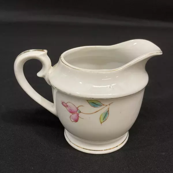 Vintage Porcelain White Creamer With Pink Roses Japan