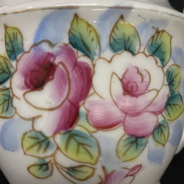 Vintage Porcelain White Creamer With Pink Roses Japan