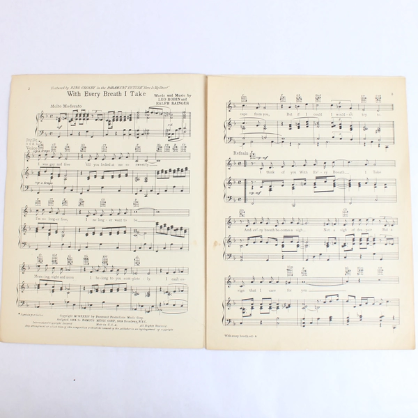 With Every Breath I Take Sheet Music 1934 Starring Bing Crosby Kitty Carlisle