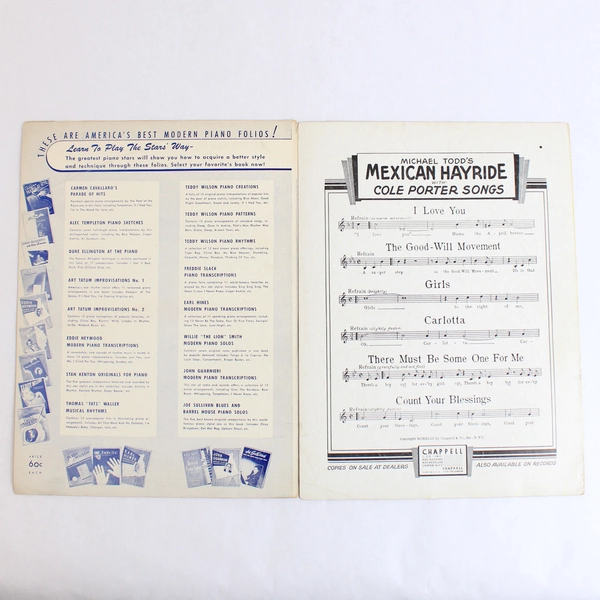 1943 Cole Porter's I Love You Vintage Sheet Music Michael Todd Mexican Hayride