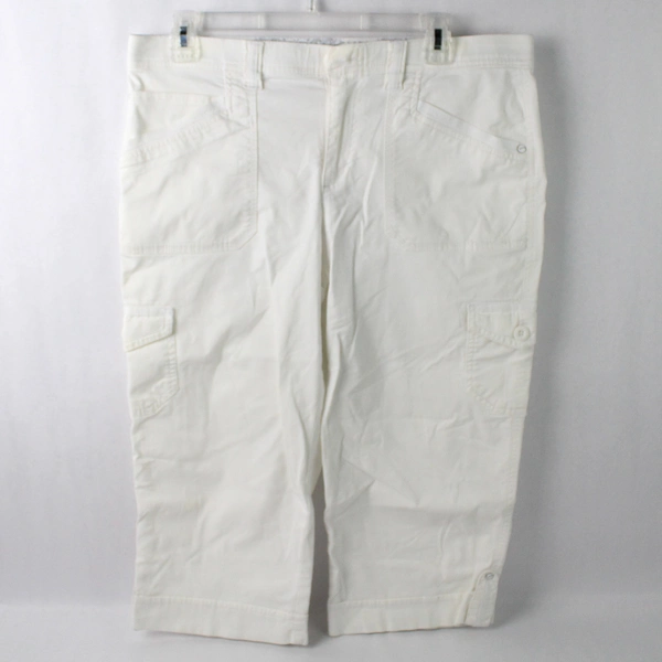 Gloria Vanderbilt Capri Cuffed Pants Jeans White Women's Size 10 Cargo Pockets