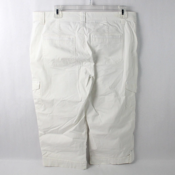 Gloria Vanderbilt Capri Cuffed Pants Jeans White Women's Size 10 Cargo Pockets