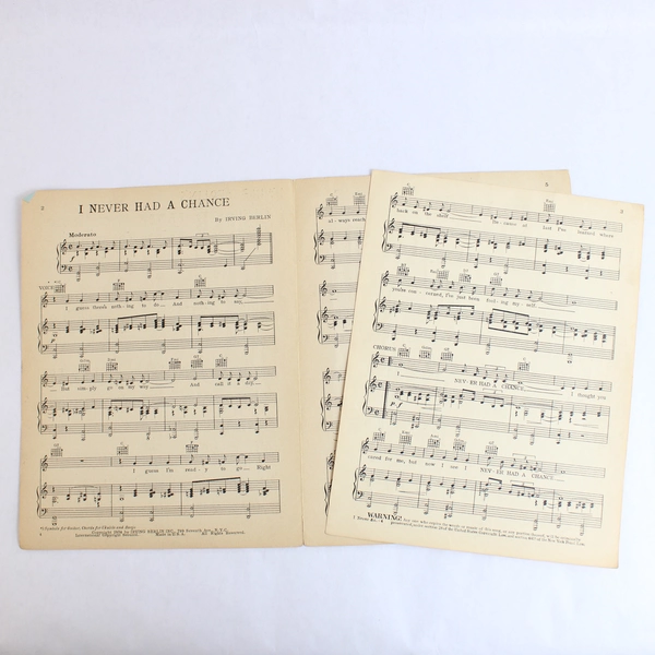 Irving Berlin's I Never Had A Chance Irving Berlin Inc Vintage Music Sheet